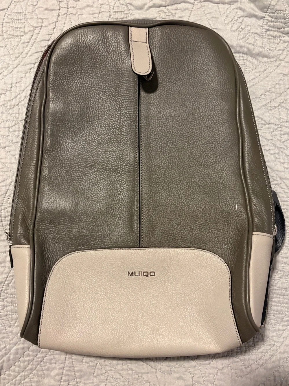 Leather Two-Tone Gray Women's Backpack